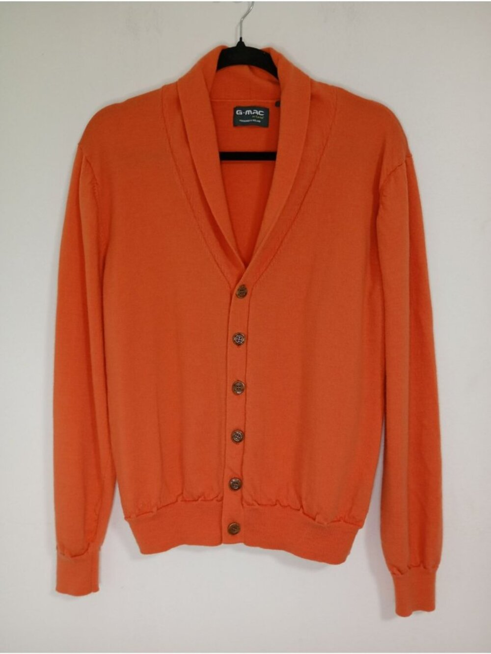 G-Mac By Kartel Cardigan Orange 100% Merino Wool Button-Up Sweater Size M - Picture 1 of 10